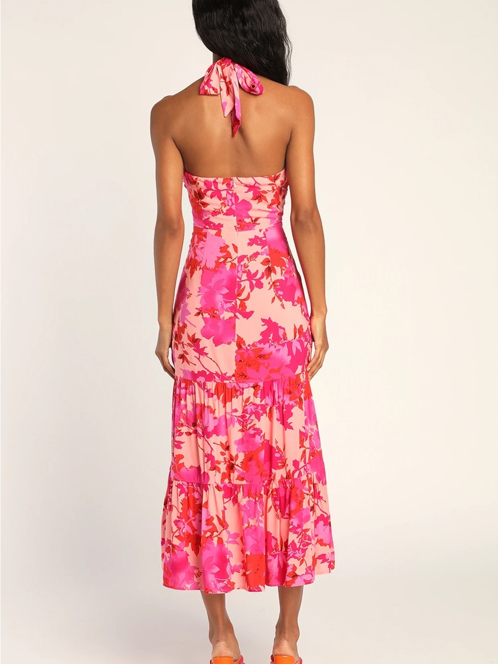 Hot Pink Floral Halter Midi Dress - Women - Picture 2 of 5
